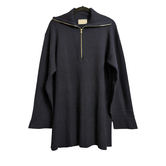 Modern Citizen Milly Zip Collar Navy Blue Sweater Dress Mini Split Sleeve L New - Picture 2 of 10